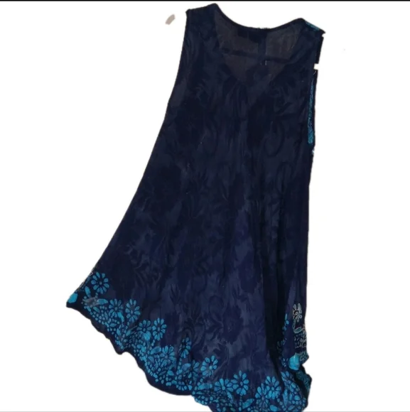Nwt S R Fashion Navy Floral Embroidered Boho Cotton Dress Free Size - Picture 7 of 8